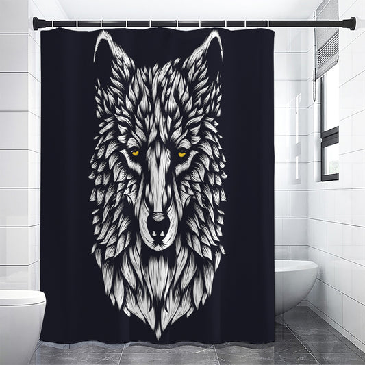 Navy And White Wolf Print Shower Curtain