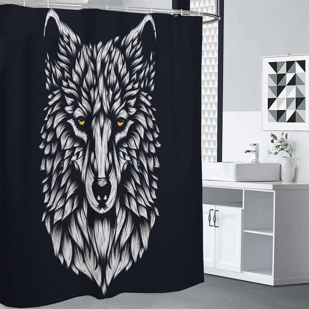 Navy And White Wolf Print Shower Curtain