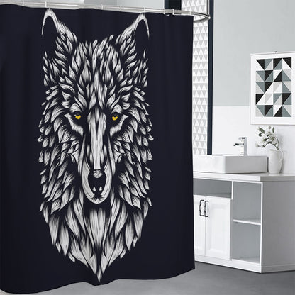 Navy And White Wolf Print Shower Curtain