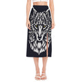 Navy And White Wolf Print Side Slit Midi Skirt