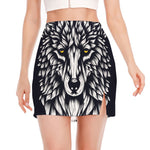 Navy And White Wolf Print Side Slit Mini Skirt