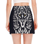 Navy And White Wolf Print Side Slit Mini Skirt
