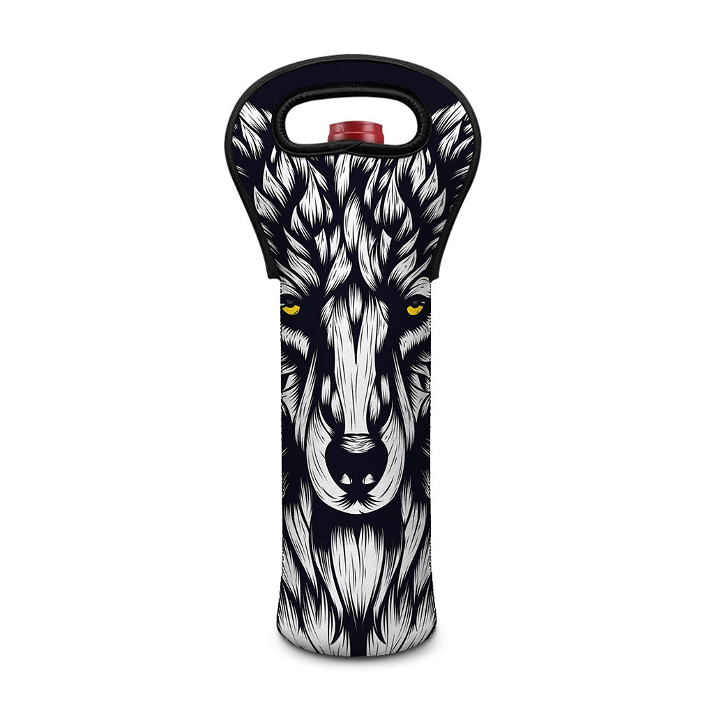 Navy And White Wolf Print Single Neoprene Wine Tote