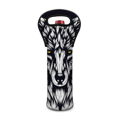 Navy And White Wolf Print Single Neoprene Wine Tote