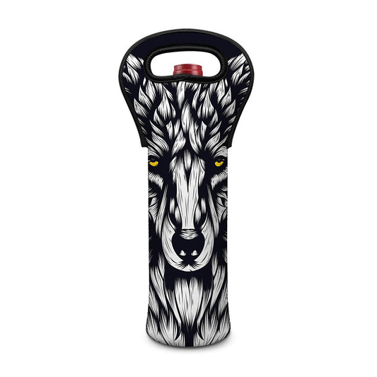 Navy And White Wolf Print Single Neoprene Wine Tote