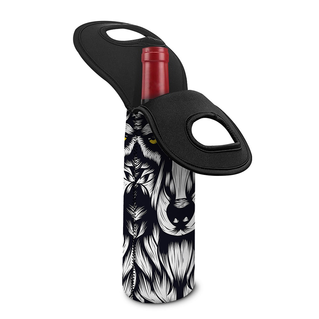 Navy And White Wolf Print Single Neoprene Wine Tote