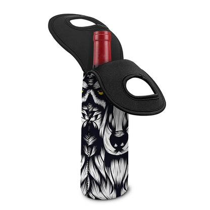 Navy And White Wolf Print Single Neoprene Wine Tote