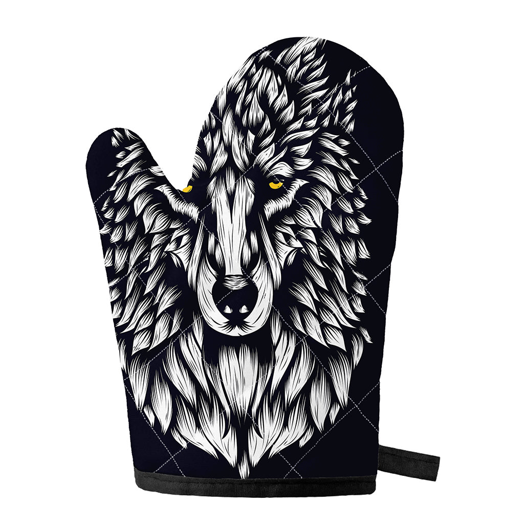 Navy And White Wolf Print Single Oven Mitt
