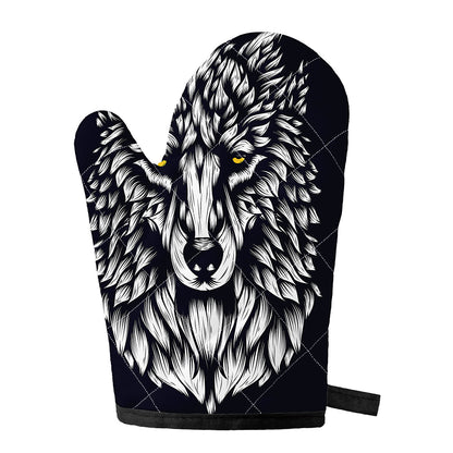 Navy And White Wolf Print Single Oven Mitt