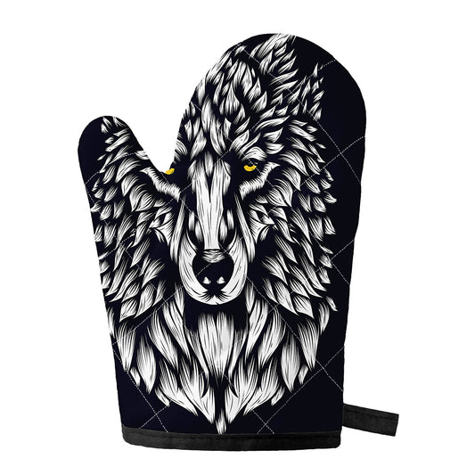 Navy And White Wolf Print Single Oven Mitt