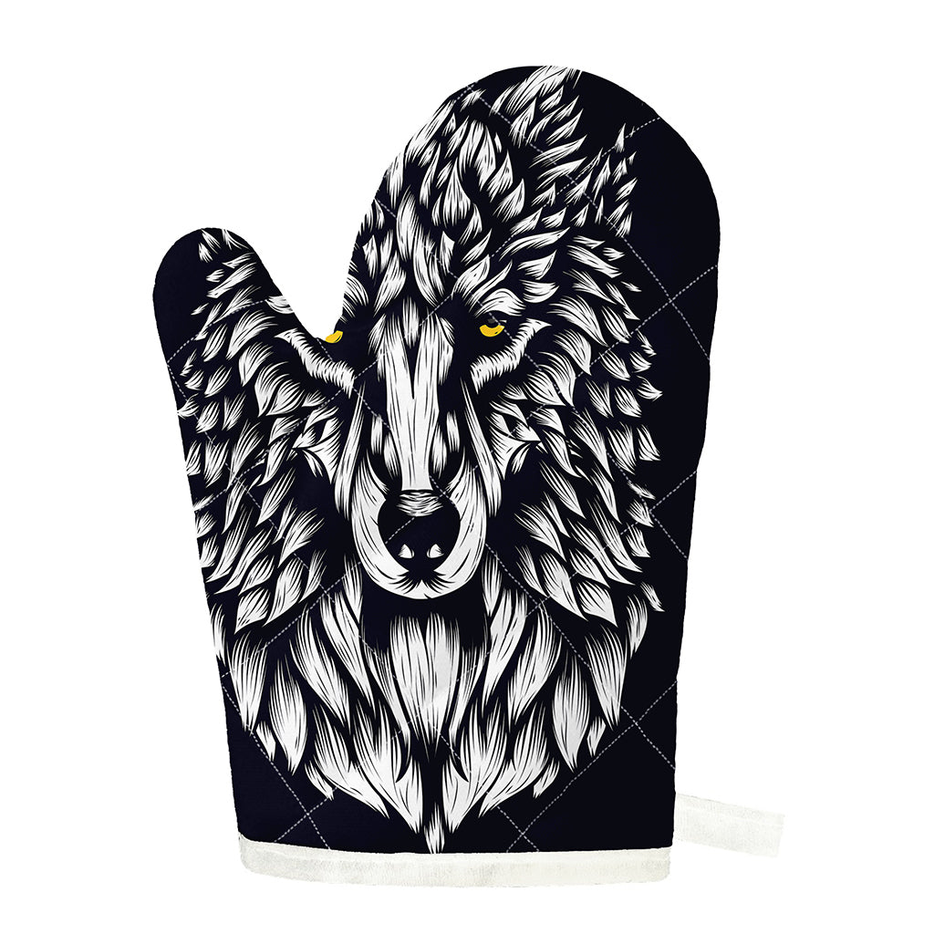 Navy And White Wolf Print Single Oven Mitt