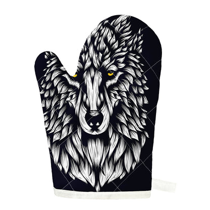 Navy And White Wolf Print Single Oven Mitt