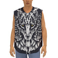 Navy And White Wolf Print Sleeveless Baseball Jersey