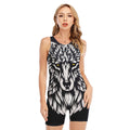 Navy And White Wolf Print Sleeveless One Piece Swimsuit