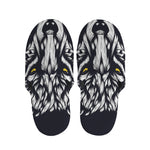 Navy And White Wolf Print Slippers