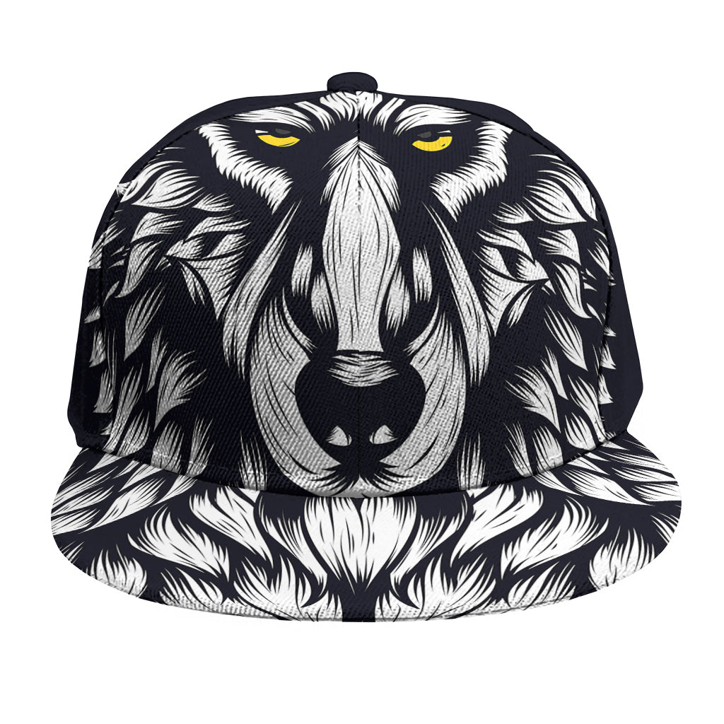 Navy And White Wolf Print Snapback Cap