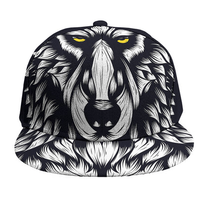 Navy And White Wolf Print Snapback Cap