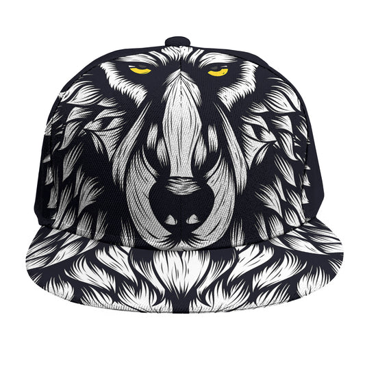 Navy And White Wolf Print Snapback Cap