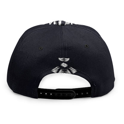 Navy And White Wolf Print Snapback Cap
