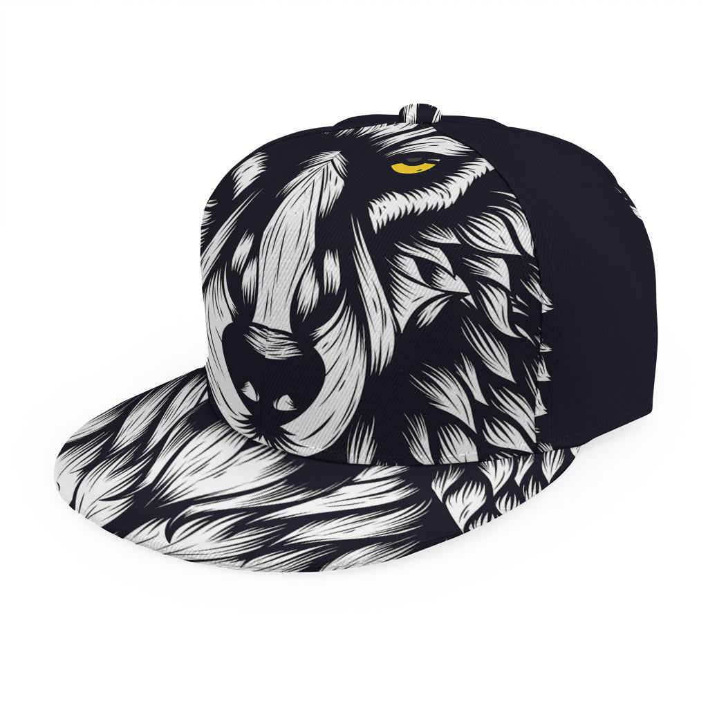 Navy And White Wolf Print Snapback Cap