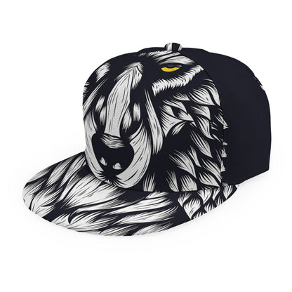 Navy And White Wolf Print Snapback Cap
