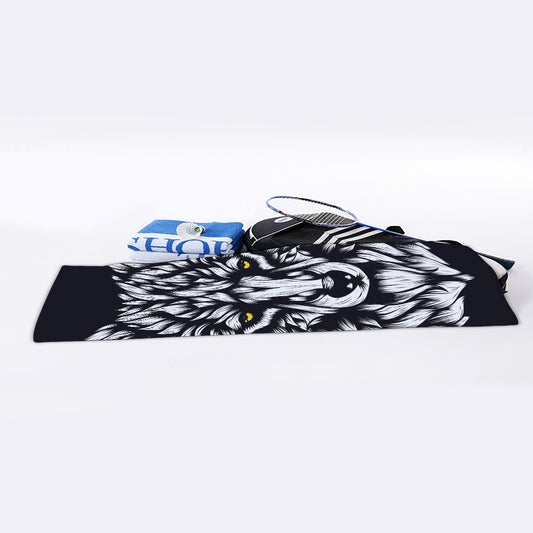 Navy And White Wolf Print Sports Towel