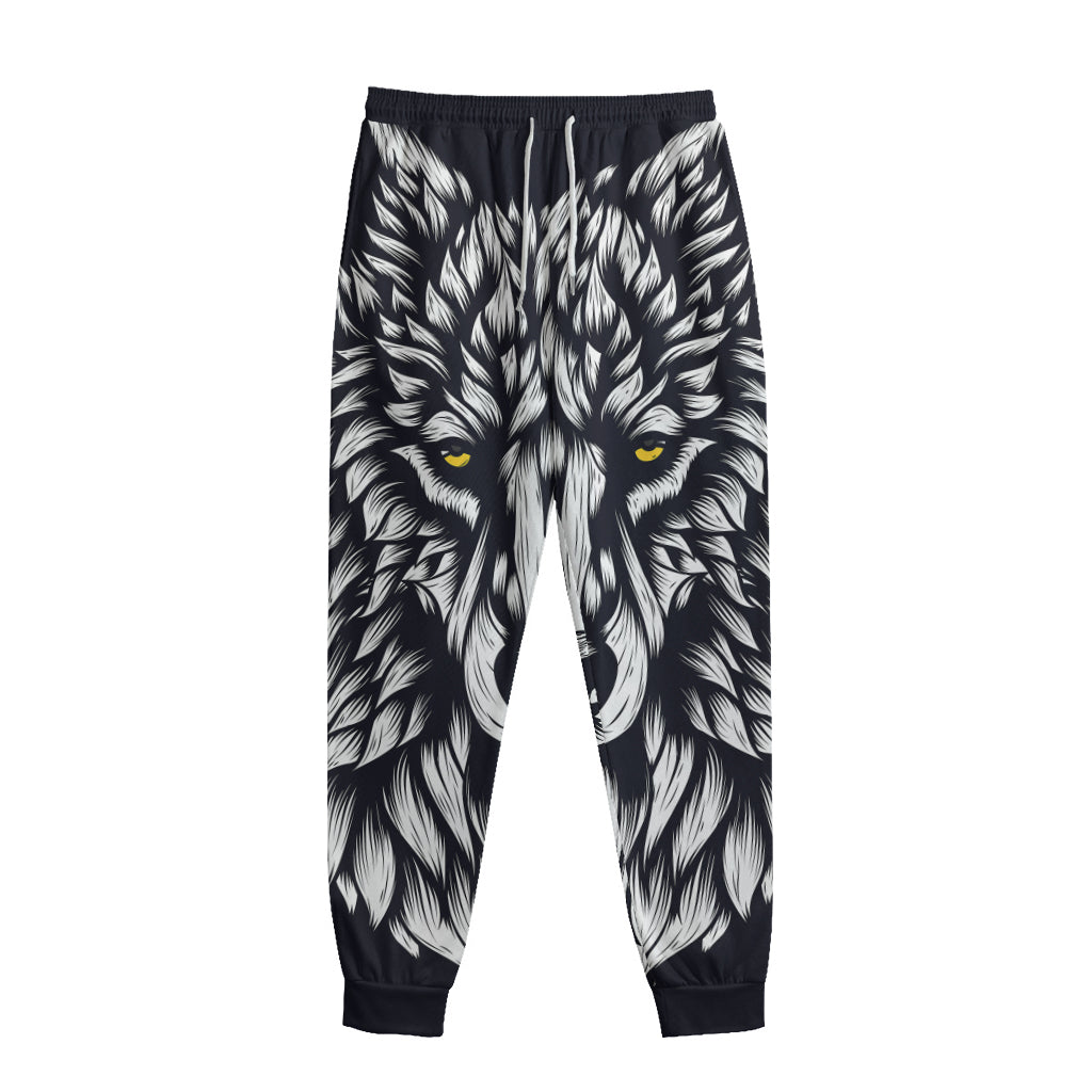 Navy And White Wolf Print Sweatpants