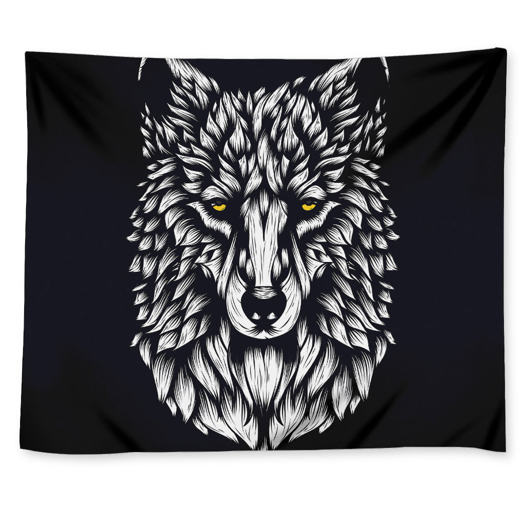 Navy And White Wolf Print Tapestry
