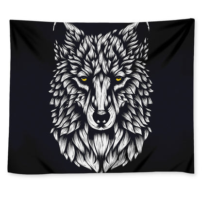 Navy And White Wolf Print Tapestry