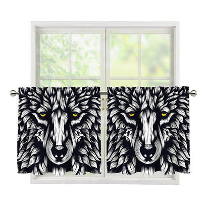Navy And White Wolf Print Tier Curtains