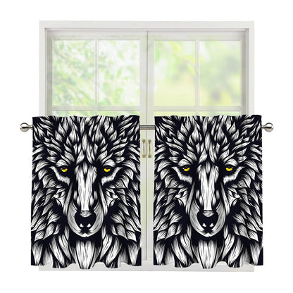 Navy And White Wolf Print Tier Curtains