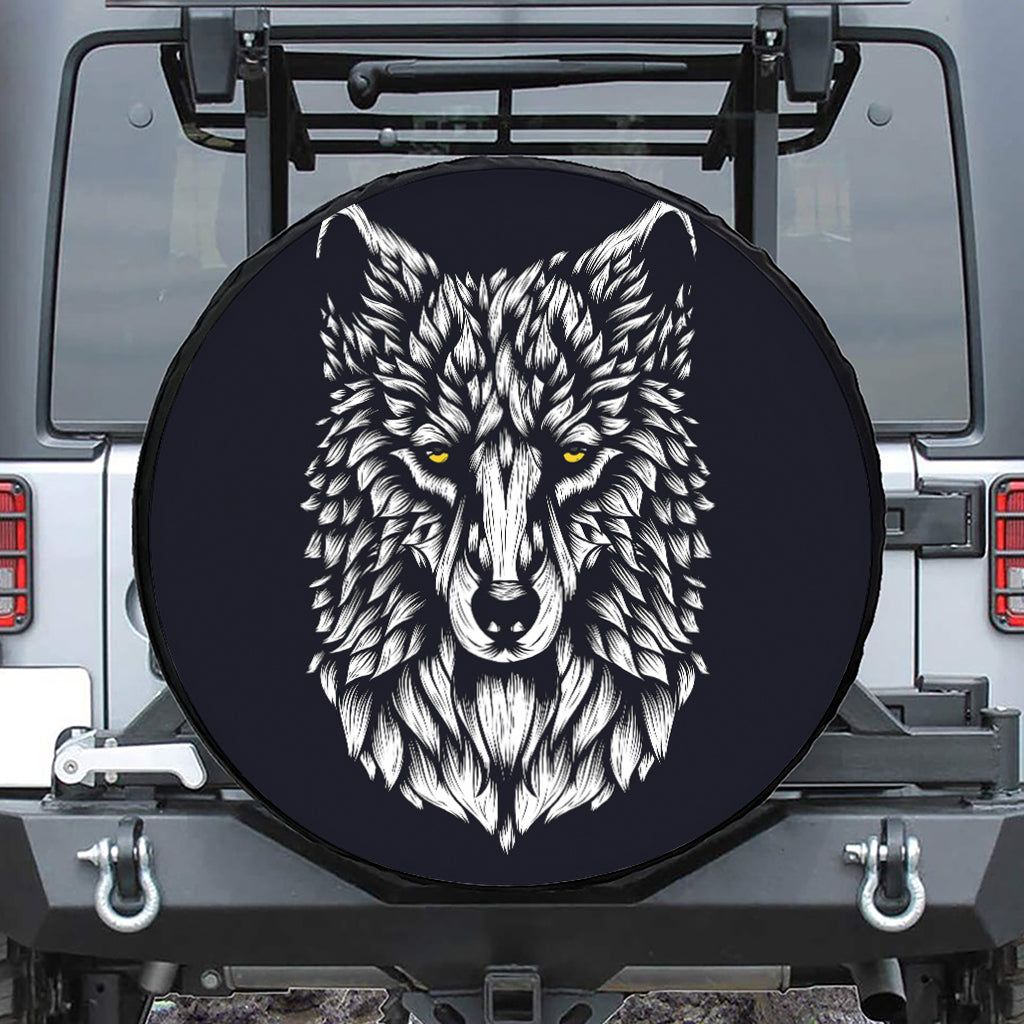 Navy And White Wolf Print Tire Cover