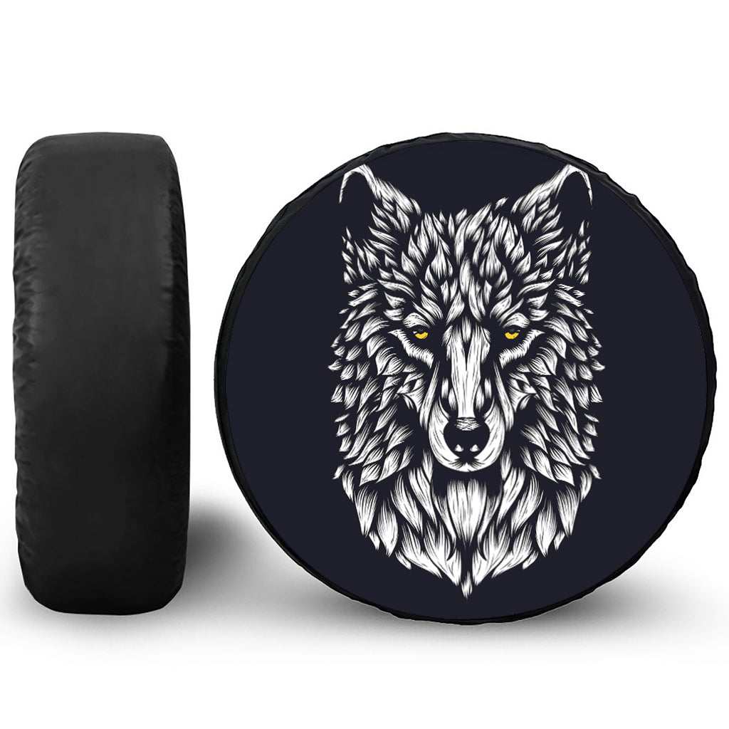 Navy And White Wolf Print Tire Cover