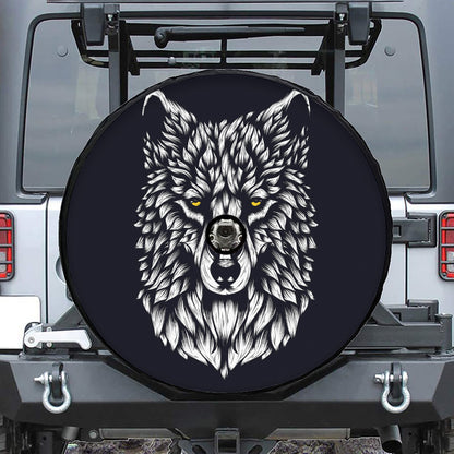 Navy And White Wolf Print Tire Cover With Camera Hole