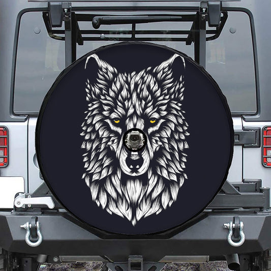 Navy And White Wolf Print Tire Cover With Camera Hole