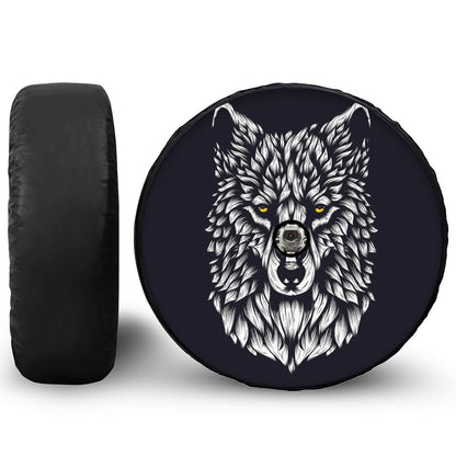 Navy And White Wolf Print Tire Cover With Camera Hole