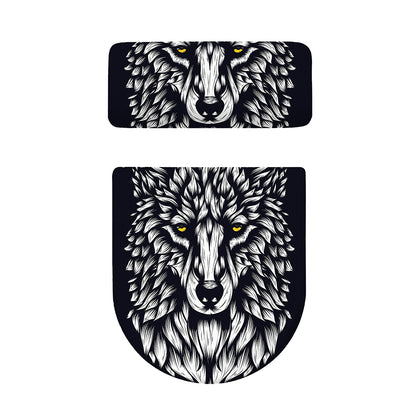 Navy And White Wolf Print Toilet Lid And Tank Cover Set