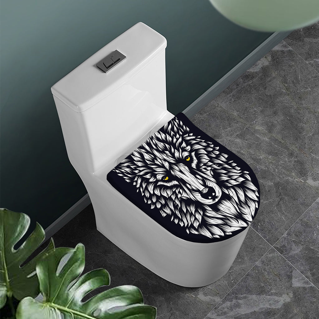 Navy And White Wolf Print Toilet Lid Cover