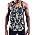 Navy And White Wolf Print Men's Workout Tank Top