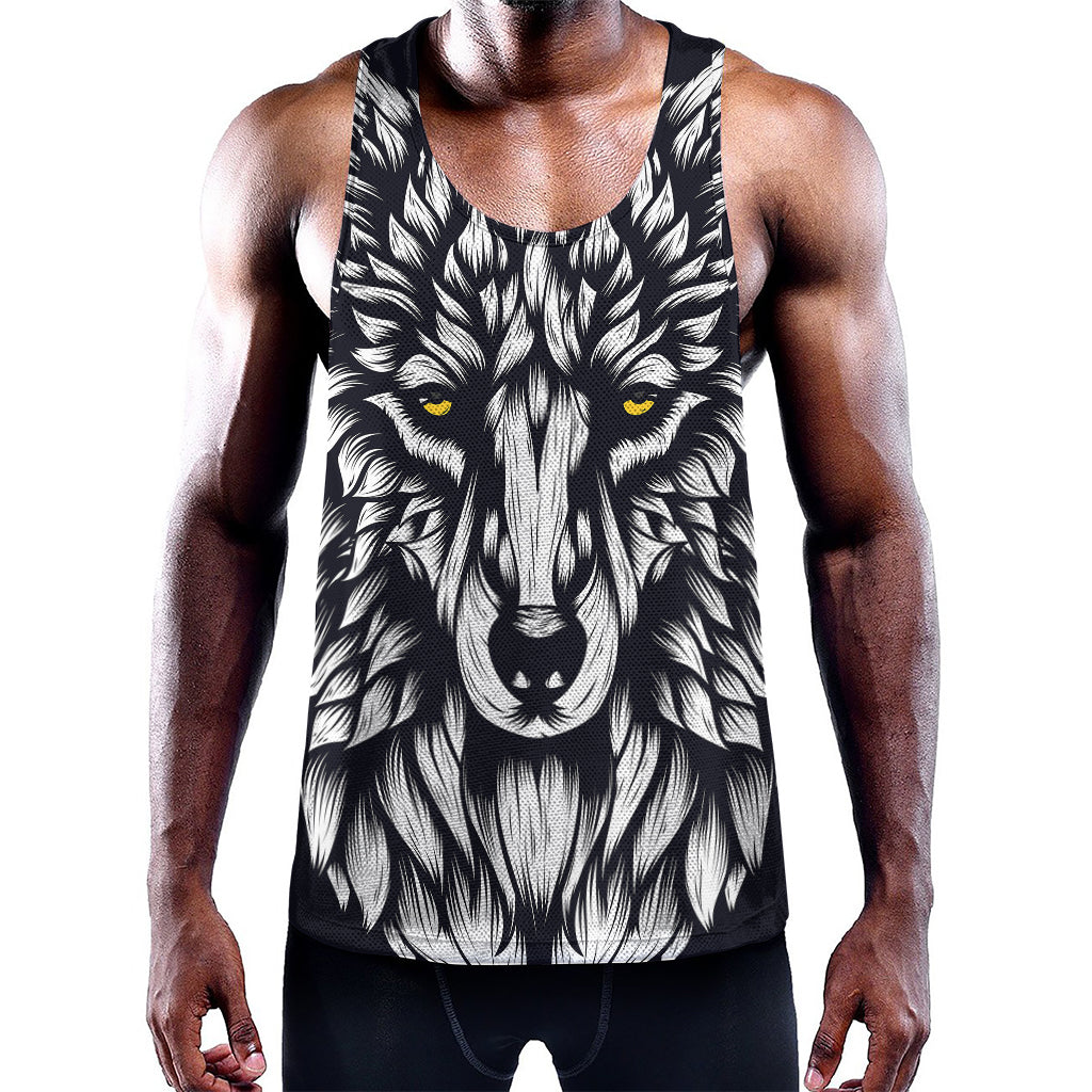 Navy And White Wolf Print Training Tank Top