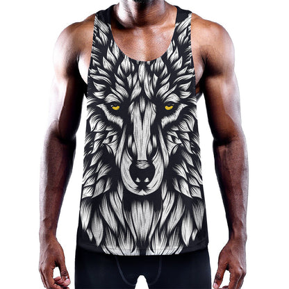 Navy And White Wolf Print Training Tank Top