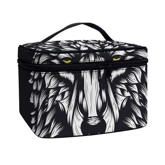 Navy And White Wolf Print Travel Makeup Bag