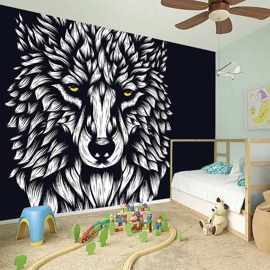 Navy And White Wolf Print Wall Sticker