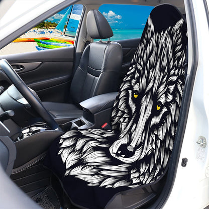 Navy And White Wolf Print Waterproof Car Seat Cover