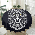 Navy And White Wolf Print Waterproof Round Tablecloth