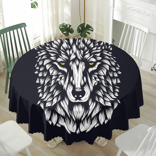 Navy And White Wolf Print Waterproof Round Tablecloth