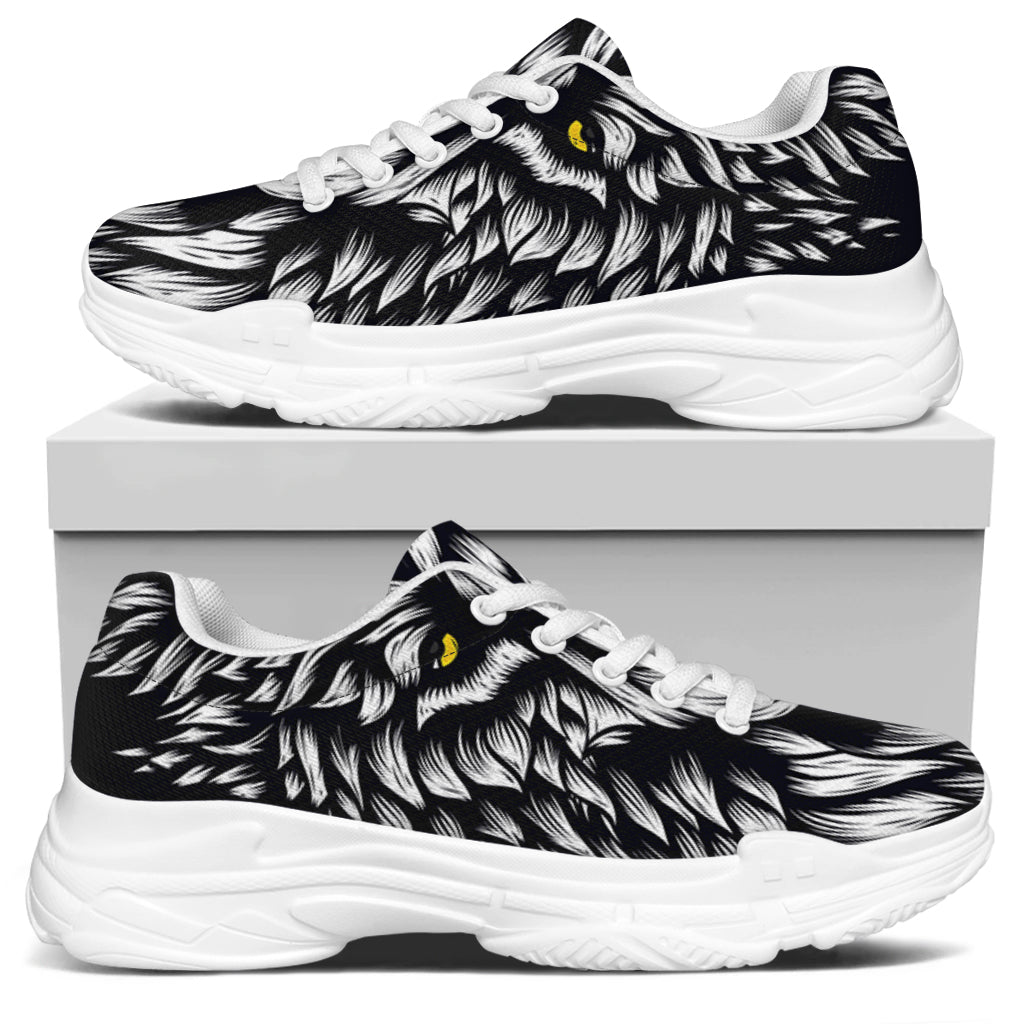 Navy And White Wolf Print White Chunky Shoes