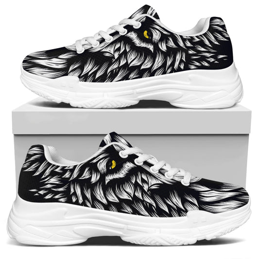Navy And White Wolf Print White Chunky Shoes