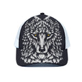 Navy And White Wolf Print White Mesh Trucker Hat