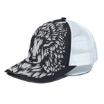 Navy And White Wolf Print White Mesh Trucker Cap